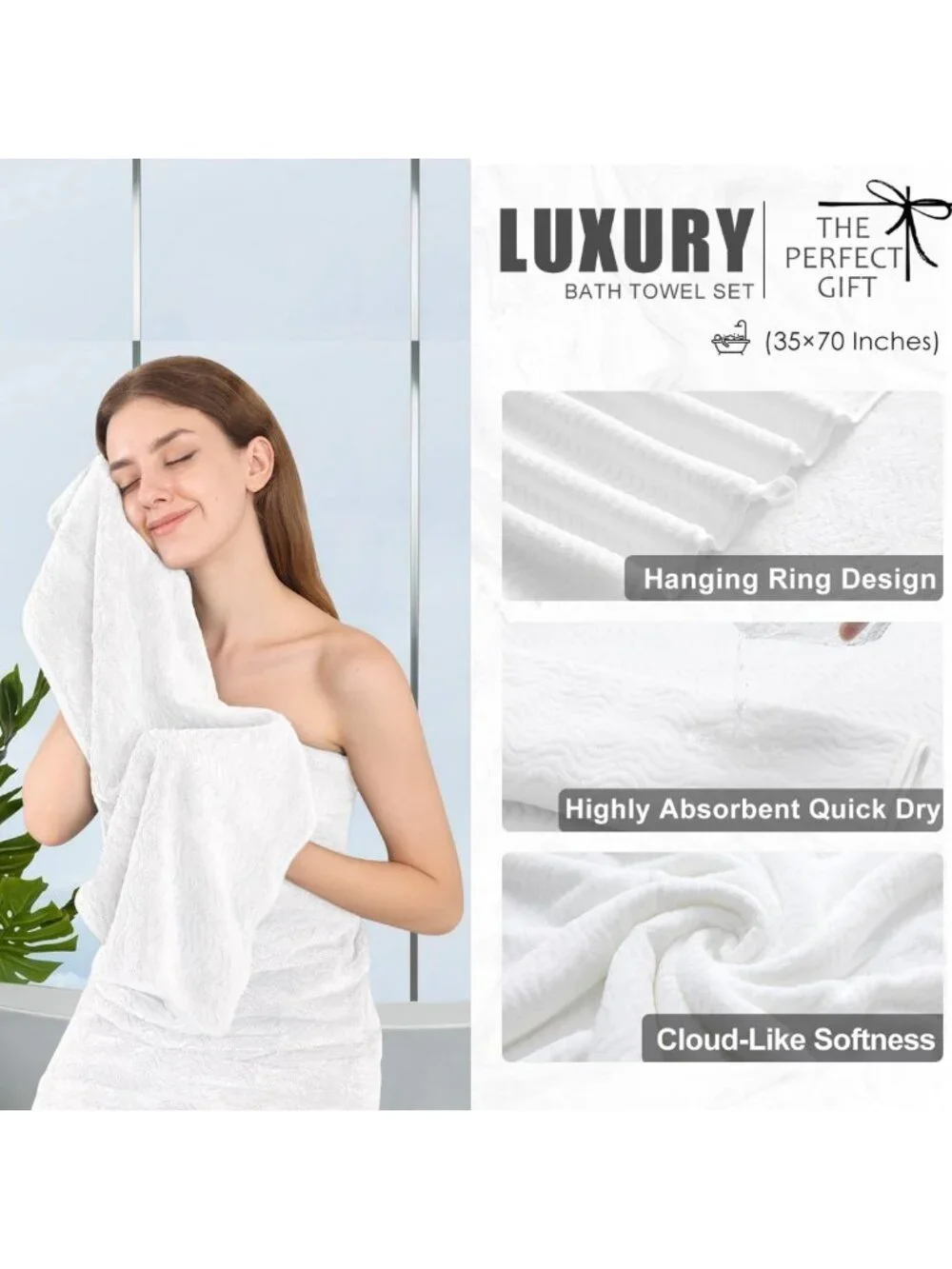 8-Piece Ultra Soft White Bath Towel Set | 2 Large Sheets, 2 Hand Towels, 4